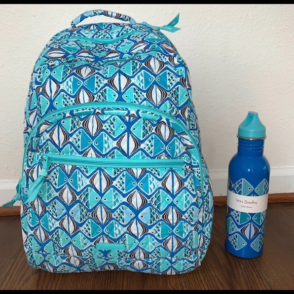 Vera Bradley Go Fish Blue Backpack & Water Bottle